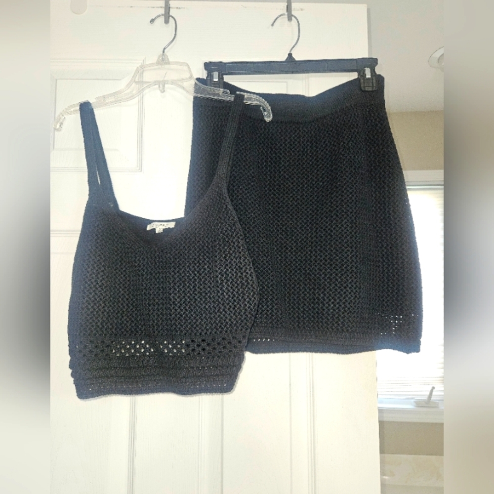Z SUPPLY Black Crochet Set-Embrie Tank And Carlita Mini Skirt Size Small